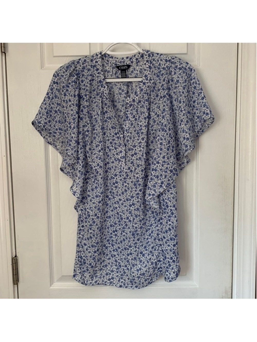 Blue and white floral Chaps blouse small